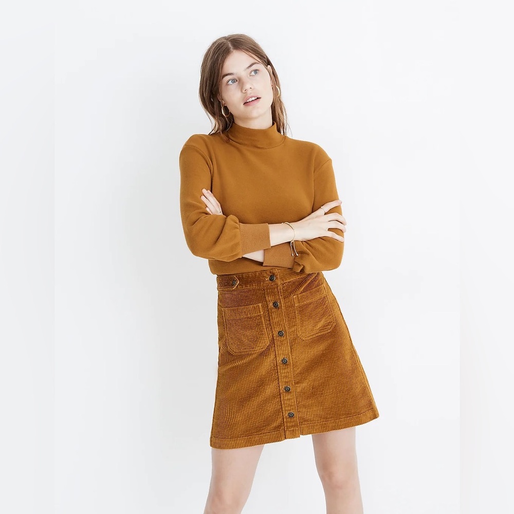 Madewell Button-front A-line Mini Skirt - Corduroy camel gold color Sz 4